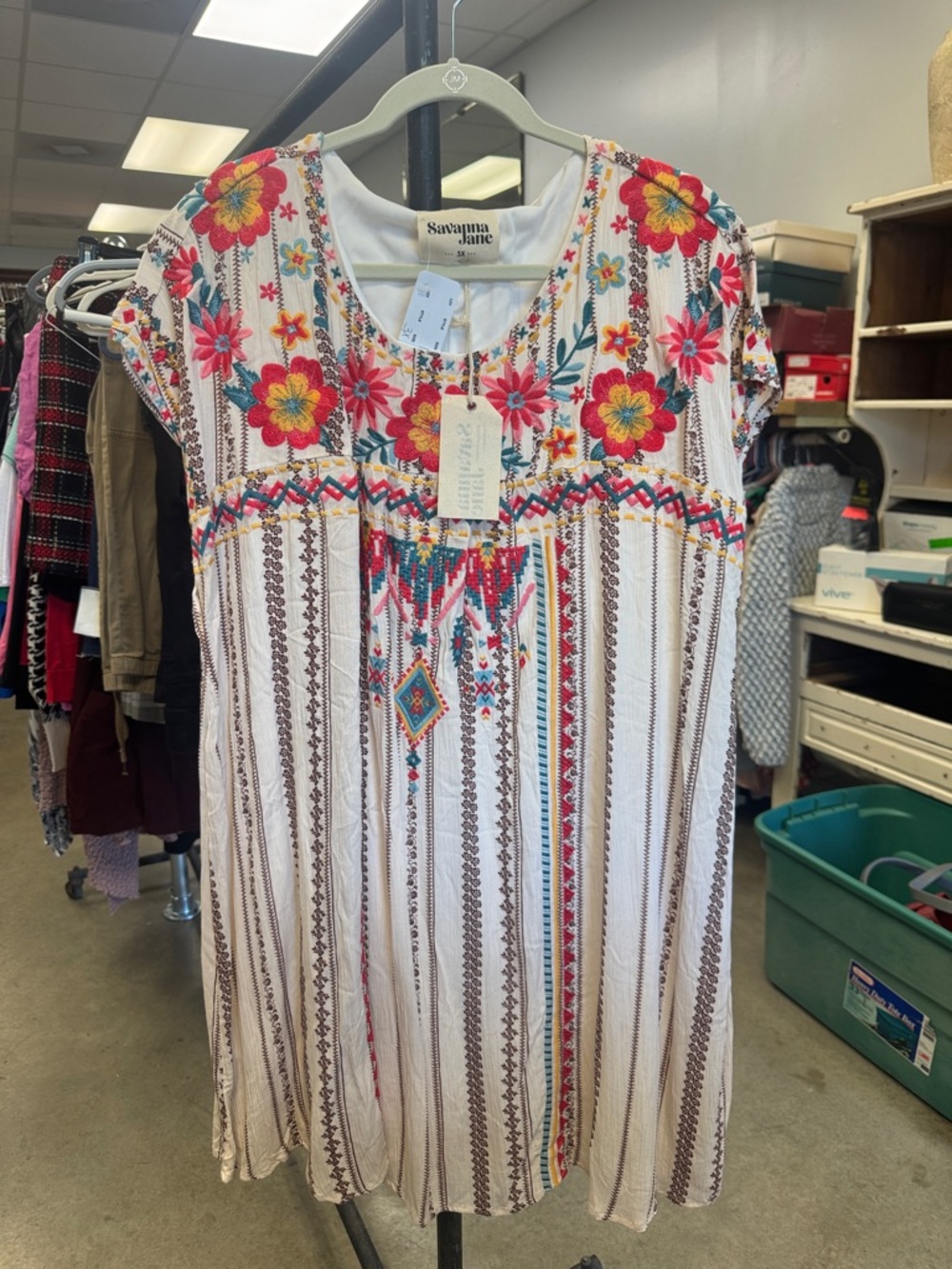 Savanna Jane White Embroidered Multicolor Boho Dress